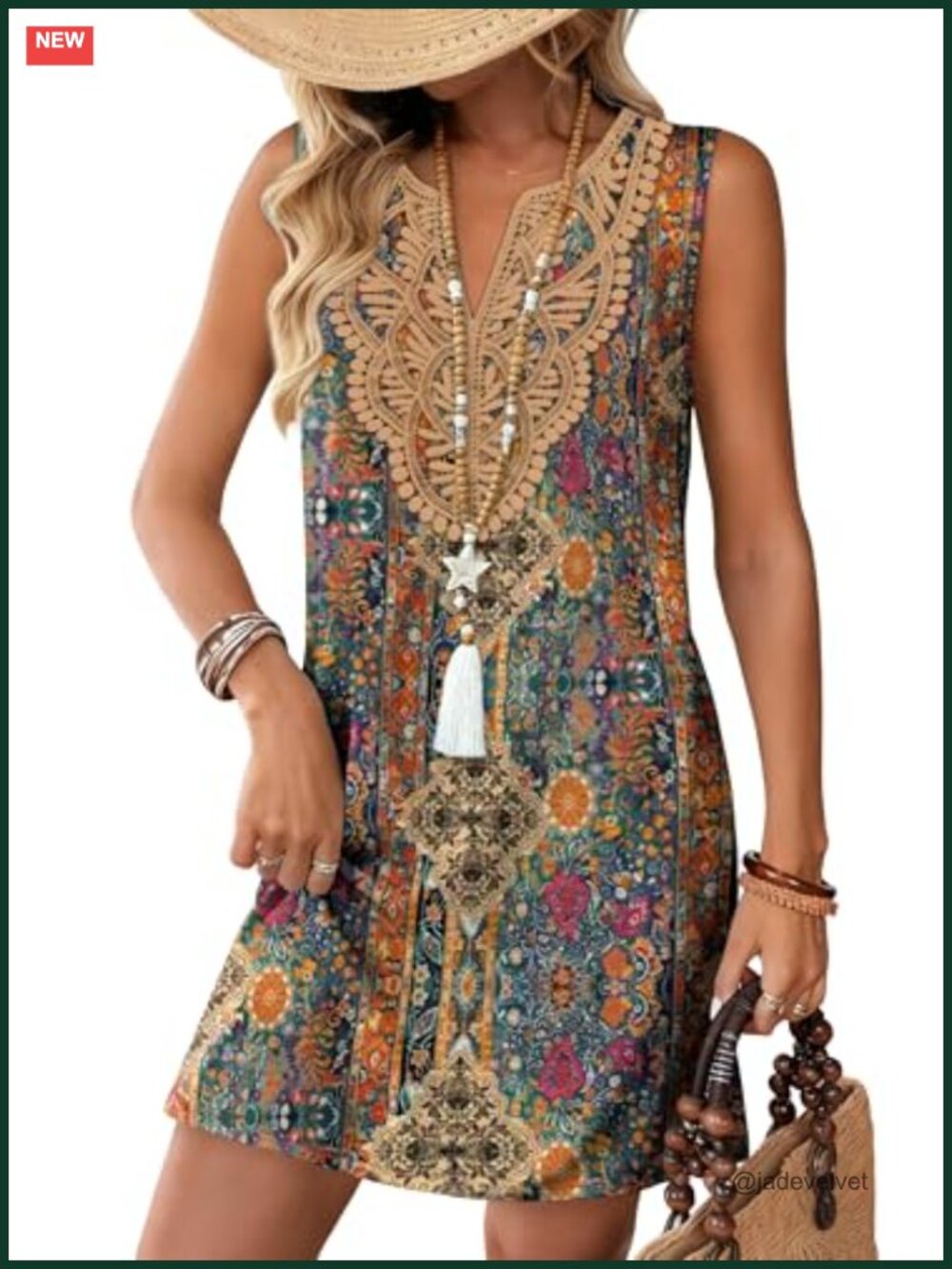 Casual V-Neck Sleeveless Boho Mini Dress with Pockets Floral Summer Travel - Picture 1 of 6